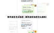 聊天语言怎么加密（聊天语言加密怎么解除）